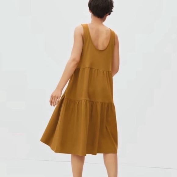 Everlane The‎ Weekend Tiered Midi Dress Large L Mustard Flowy Casual Everyday - Picture 4 of 9